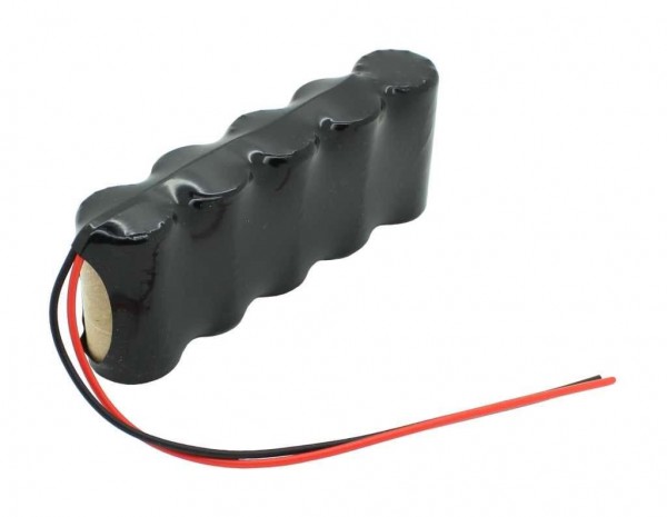 Nødlys batteri NiCd 6,0V 2500mAh F1x5 Baby C med 200mm kabel på den ene side egnet til 6V batteri