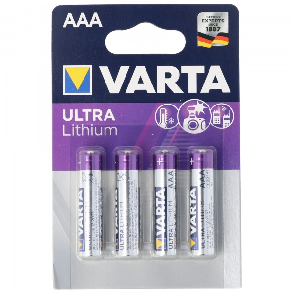 Varta lithiumbatteri AAA, Micro, FR03, 6103, Varta Ultra Lithium, 1,5 V, blister med 4