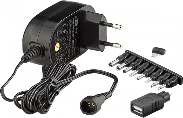 Goobay 3 V - 12 V universal strømforsyning - inkl. 1 USB og 8 DC adaptere - maks. 18 W og 1,5 A