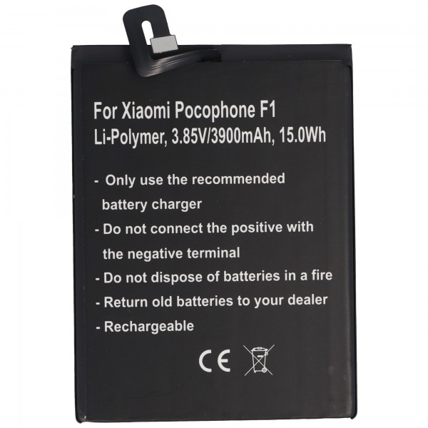 Batteri passer til Xiaomi Pocophone F1, Li-Polymer, 3,85V, 3900mAh, 15,0Wh, indbygget, uden værktøj