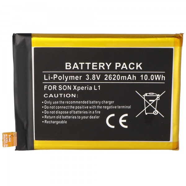 Batteri passer til Sony XPERIA L1, Li-Polymer, 3.8V, 2620mAh, 10.0Wh, indbygget, uden værktøj