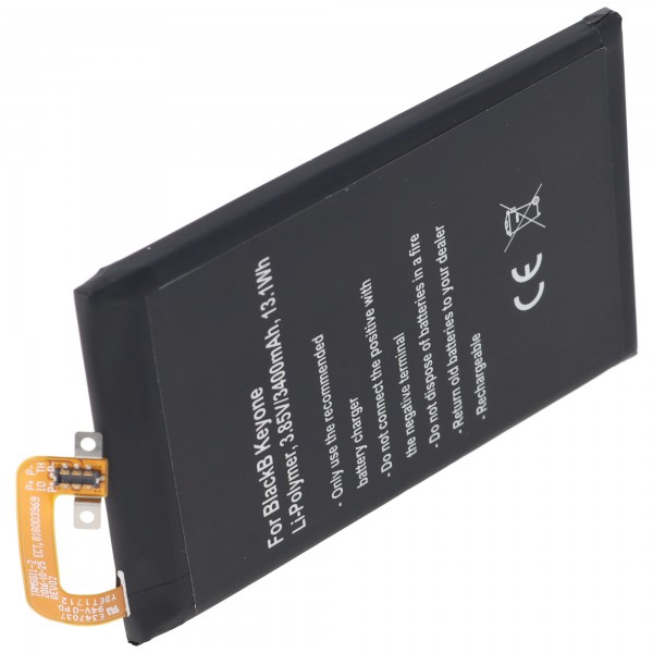 Batteri passer til Blackberry Keyone, Li-Polymer, 3,85V, 3400mAh, 13,1Wh, indbygget, uden værktøjer