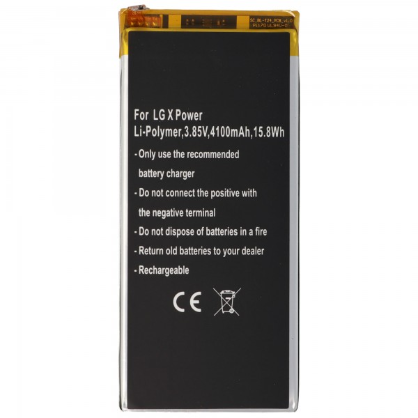 Batteri passer til LG X Power, Li-Polymer, 3,85V, 4100mAh, 15,8Wh, indbygget, uden værktøj