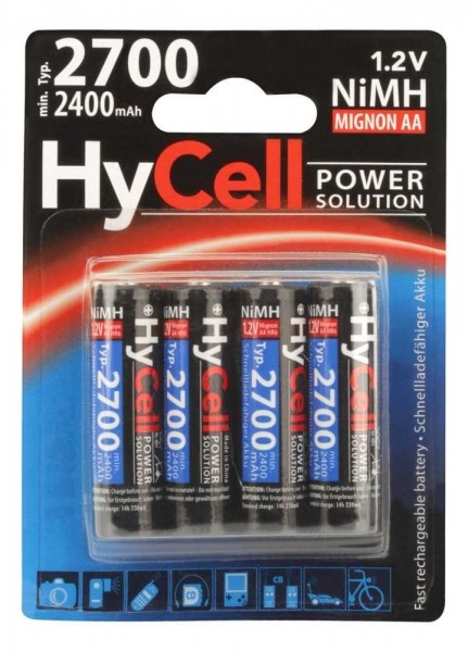 HyCell NiMH batteri, type 2700 Mignon 2400mAh, blisterpakning med 4