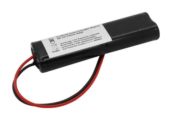 Nødlys batteri NiMH 4,8V 1100mAh L2x2 Mignon AA med 150mm kabel