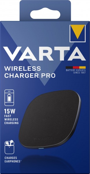 Varta Fast Wireless Charger Pro, Qi, 5V/9V/12V, sort USB Micro-B, detailblister