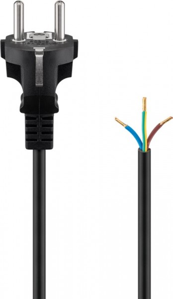 Beskyttende kontaktledning til montering, 1,5 m, sort beskyttelseskontaktstik (type F, CEE 7/7)> løse kabelender