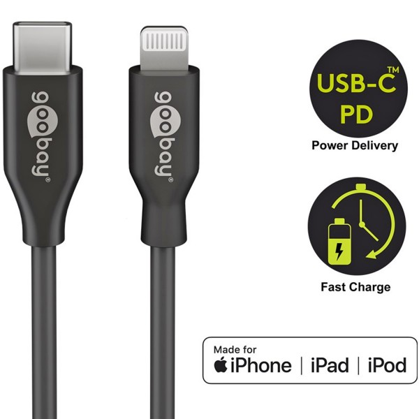 Lyn USB-C opladnings- og synkroniseringskabel, MFi-kablet til Apple iPhone, iPad sort