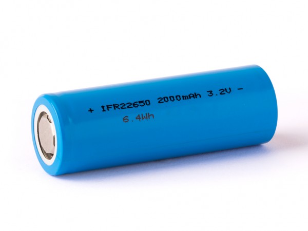 IFR22650 3.2Volt til 3.3V 2000mAh LiFePO4 lithium jernphosphat batteri, dimensioner note 65x22.1mm