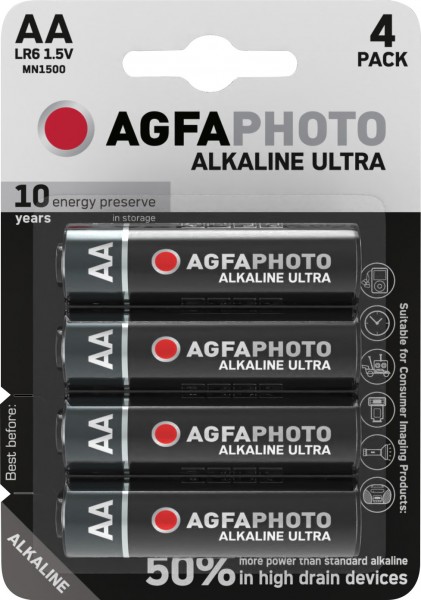 Agfaphoto Alkaline Battery, Mignon, AA, LR06, 1,5V Ultra, Retail Blister (4-Pack)