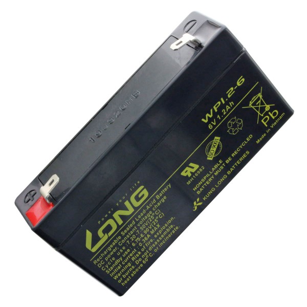 Kung Long WP1.2-6 blybatteri 6 Volt 1.2Ah med Faston 4.8mm stikkontakt