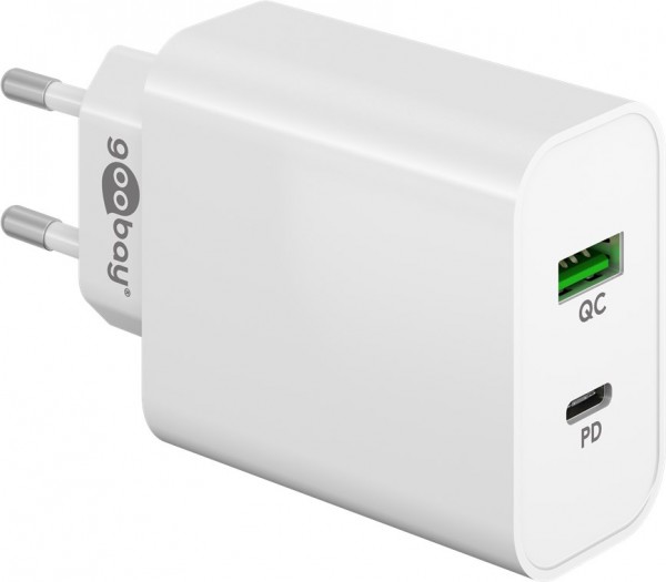 Goobay dobbelt USB-hurtigoplader PD/QC (45 W) hvid - opladningsadapter med 1x USB-C™-forbindelse (strømforsyning) og 1x USB-A-forbindelse (Quick Charge 3.0)