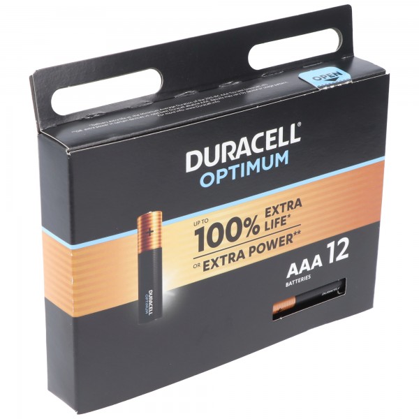 Duracell Optimum AAA Mignon Alkaline Batterier 1,5V LR03 MX2400 Pakke med 12 stk.