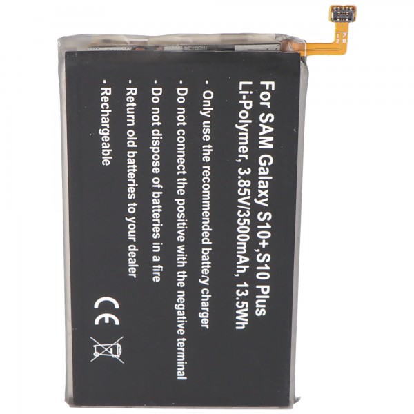Batteri passer til Samsung Galaxy S10 +, S10 Plus, Li-Polymer, 3,85V, 3500mAh, 13,5Wh, indbygget, uden værktøjer