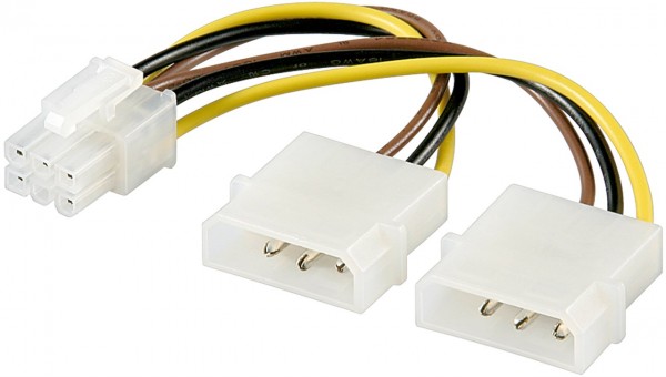 Goobay pc-grafikkort strømkabel/strømadapter, PCI-E/PCI Express 6-benet - 2x HDD/5,25 tommer stik (4-benet) > PCIe-stik (6-benet)