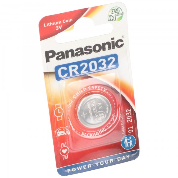 Panasonic batteri lithium, knapcelle, CR2032, 3V elektronik, lithium strøm, detailblister (1-pakke)