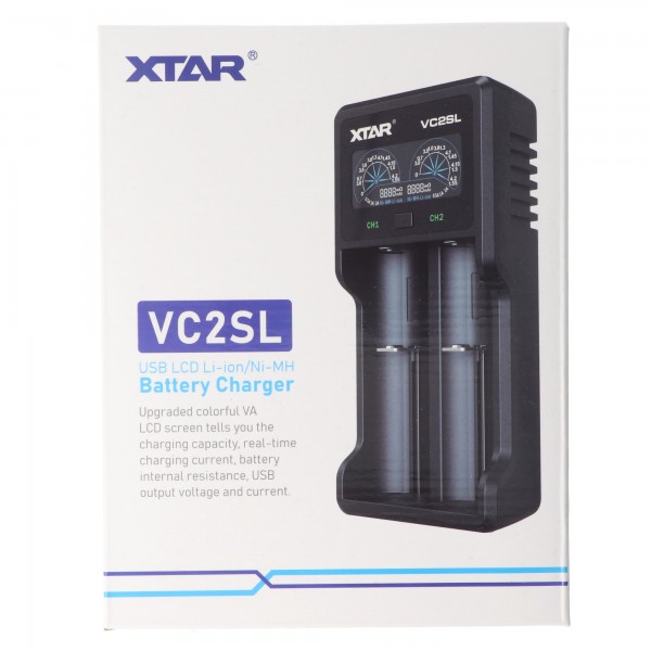 Xtar VC2SL lynoplader til Li-ion 3,6V til 3,7V og NiMH 1,2V batteri, uden strømforsyning