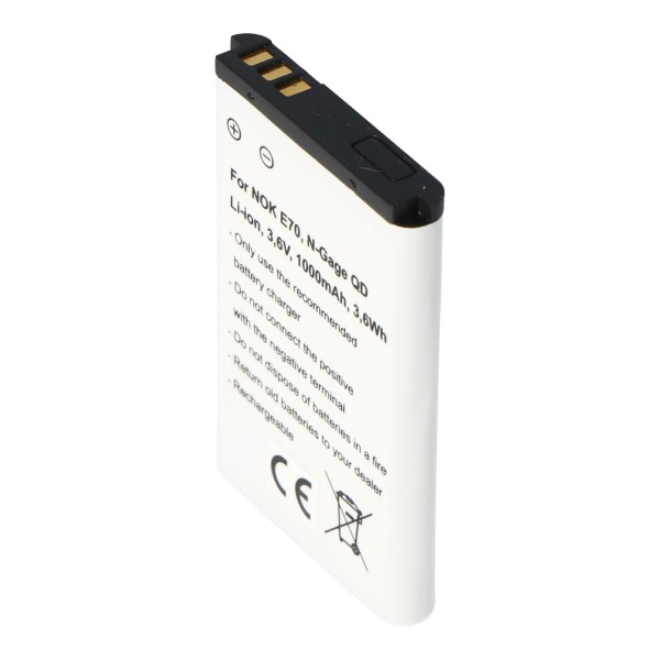 AccuCell batteri passer til Nokia E70, N-Gage QD, Nokia BL-6C batteri 1000mAh