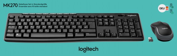 Logitech tastatur/musesæt MK270, trådløs, sort DE, optisk, 1000 dpi, detailhandel