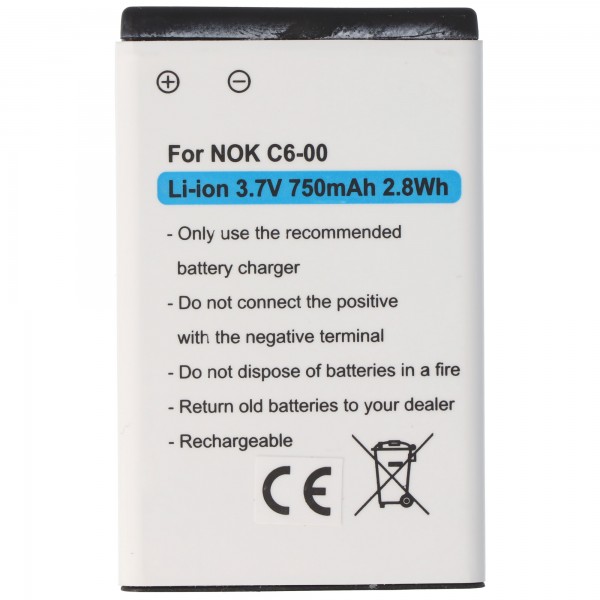 Batteri passer til Nokia C6-00, Li-ion, 3.7V, 750mAh, 2.8Wh