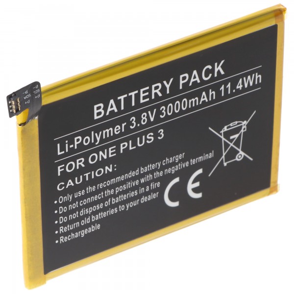 Batteri passer til ONEPLUS 3, 3 Dual SIM, A3000, A3003, Regnbatteri BLP613