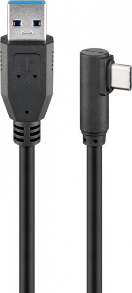 USB-C til USB A 3.0-kabel, USB 3.0-stik type A til USB-C-stik, 90 ° USB-C-stik, synkroniserings- og opladningskabel, sort