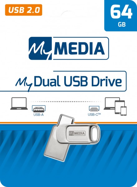 Mymedia USB 2.0 OTG Stick 64GB, type AC, My Dual, sølvblister