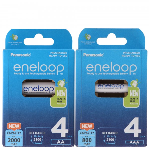 Panasonic Eneloop Combi Pack med 4x AA og AAA batterier og 2 AccuCell batterikasser gratis