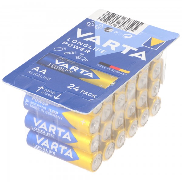 Varta Alkaline Batteri, Mignon, AA, LR06, 1,5V Longlife Power, Retail Box (24-Pack)
