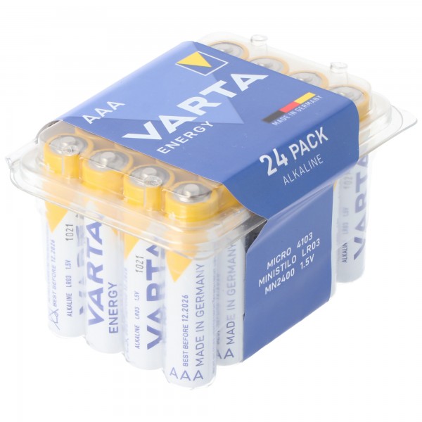 Pakke med 24 Varta Energy 4103 Micro inklusive opbevaringsboks