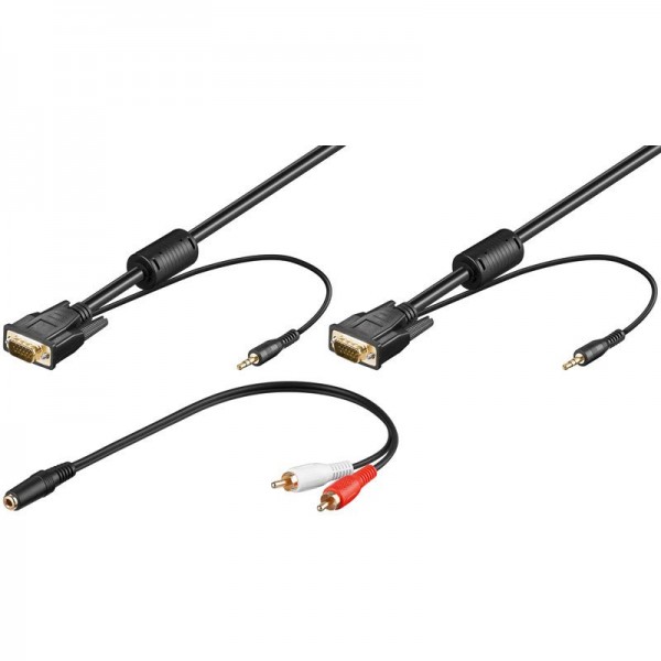 Full HD SVGA Monitor Cable + Audio 15 pin HD-stik> 15 pol. HD-stik + 3,5 mm lyd