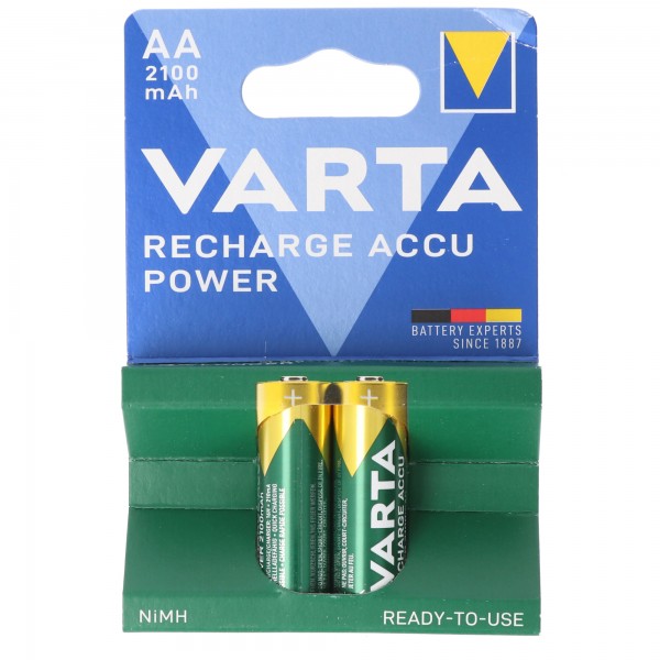Varta batteri NiMH, Mignon, AA, HR06, 1,2V/2100mAh Accu Power, Foropladet, Retail Blister (2-Pack)