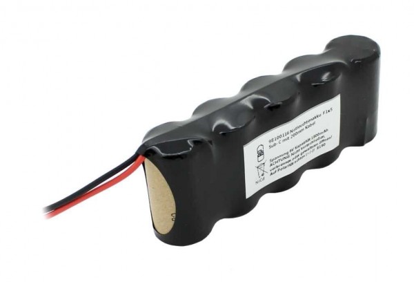Nødlys batteri NiCd 6V 1800mAh F1x5 Sub-C med 200mm kabel på den ene side erstatter 6V batteri