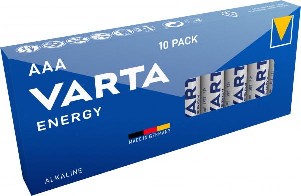 Varta Energy Alkaline Batteri, Micro, AAA, LR03, 1,5V Pakke med 10 stk.