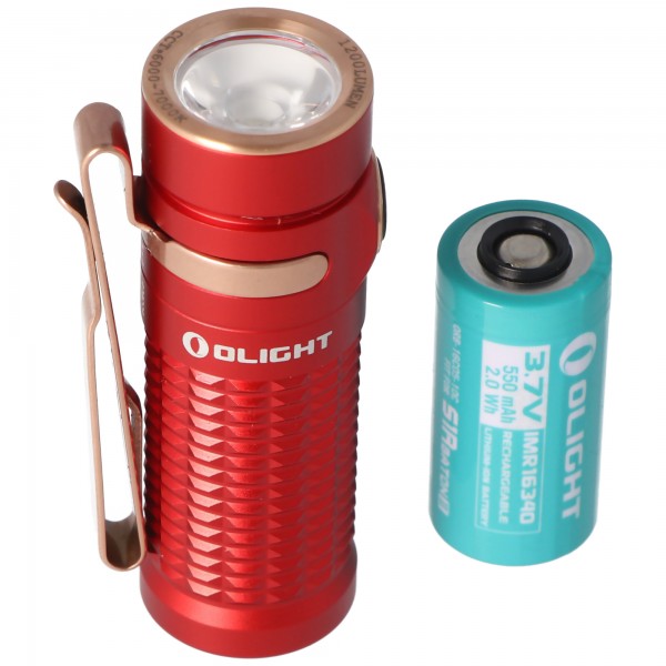 Olight Baton 3 Premium Edition, LED-lommelygte Baton 3 med rød opladningsetui, trådløs opladning, inklusive batteri og Baton 3 rød opladningsetui
