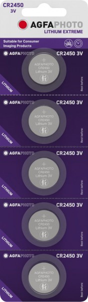 Agfaphoto batteri lithium, knapcelle, CR2450, 3V Extreme, detailblister (5-pak)