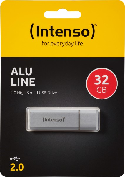 Intenso USB 2.0 Stick 32GB, Alu Line, sølv (R) 28MB/s, (W) 6,5MB/s, detailblister