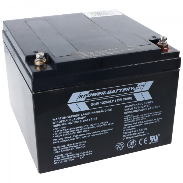 RPower OGiV12260LP 12V 26Ah Longlife blybatteri AGM blygelbatteri