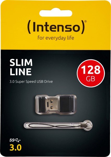 Intenso USB 3.0 Stick 128GB, Slim Line, sort type A, (R) 100MB/s, detailblister