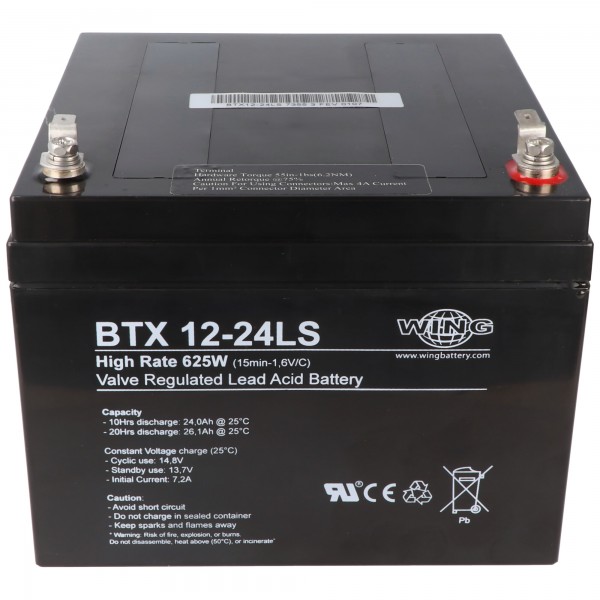 Wing BTX12-24LS 12V 24Ah højhastigheds højstrømsklar blybatteri AGM blygelbatteri