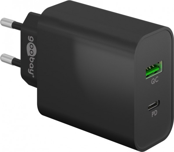 Goobay dobbelt USB-hurtigoplader PD/QC (45 W) sort - opladningsadapter med 1x USB-C™-forbindelse (strømforsyning) og 1x USB-A-forbindelse (Quick Charge 3.0)