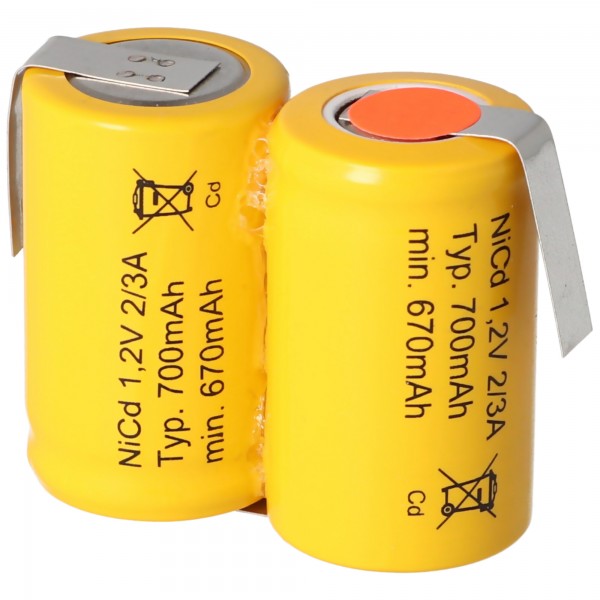Batteri 2 / KR-600AE 2/3 Et Cadnica NICD-batteri 2.4V med loddetråd U-form (ikke original Sanyo)
