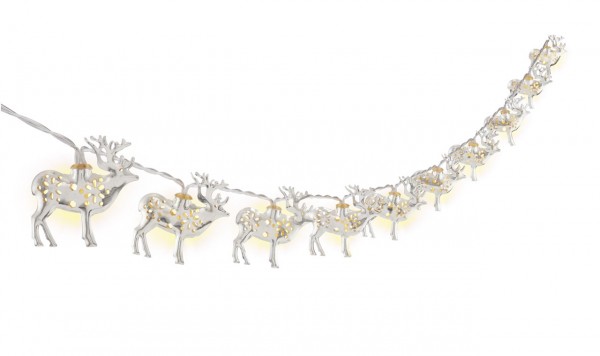 Goobay 10 &quot;Reindeer&quot; LED lyskæde, sølv - med timerfunktion, varm hvid (3000 K), batteridrevet