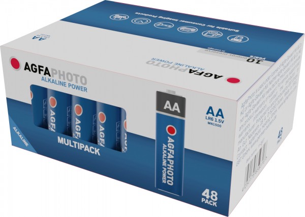 Agfaphoto alkalisk batteri, Mignon, AA, LR06, 1,5V strømforsyning, detailboks (48-pak)