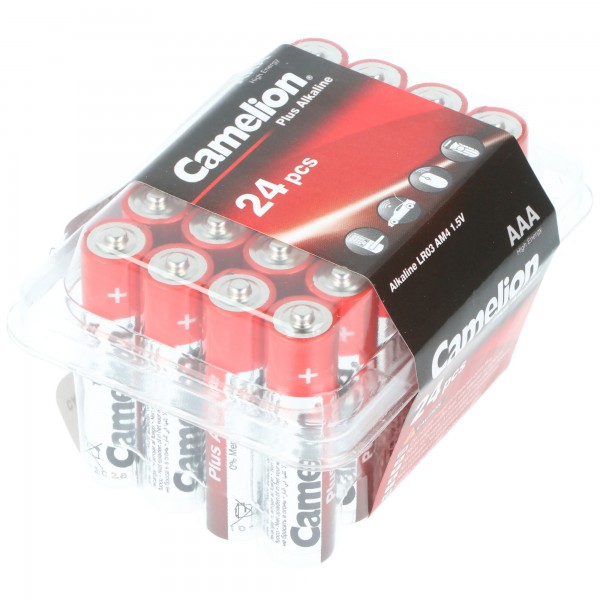 Camelion Plus alkaliske AAA-batterier, 24 stk. i praktisk opbevaringsboks