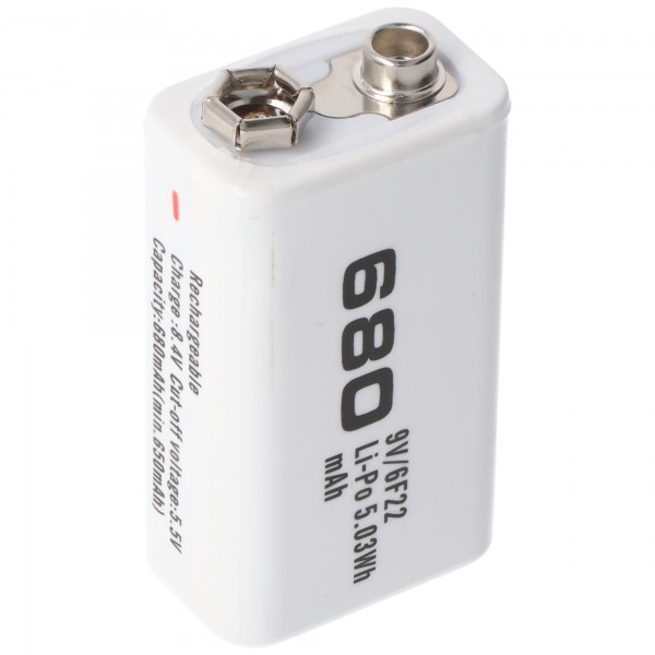 650mAh 8,4 volt batteri 9V blok, 6LR61, 6F22, 650mAh Li-Polymer batteri ReadyToUse