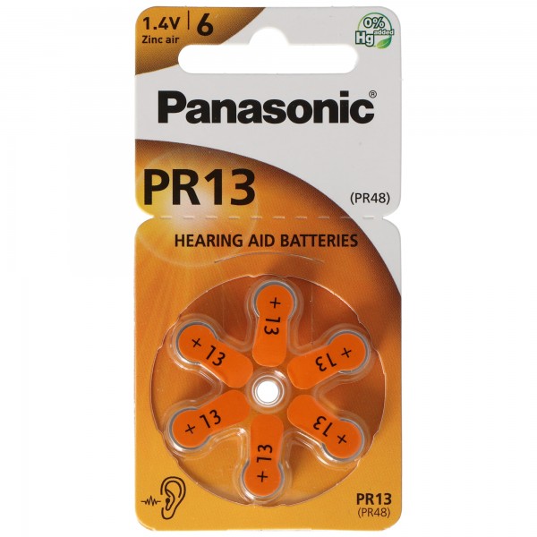 Panasonic PR13 Hearing Aid Batterier PR-13 / 6LB, Hørehjælpceller 13 Zinc Air 6er Wheel