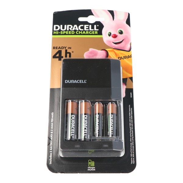 Duracell Hi-Speed hurtigoplader til NiMH AA- og AAA-batterier, inkl. 2x AA- og 2x AAA-batterier