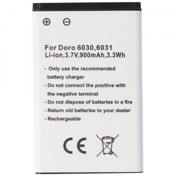 Batteri passer til Doro 6030, 6031, Li-ion, 3.7V, 900mAh, 3.3Wh
