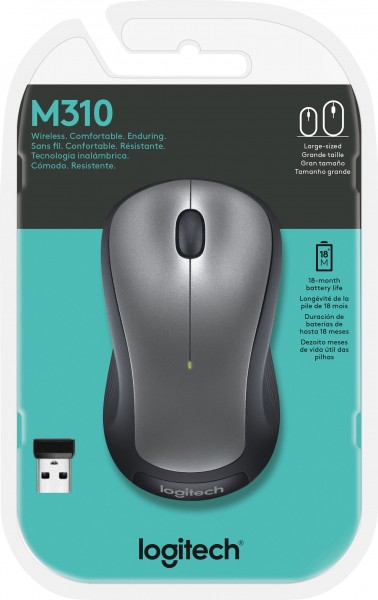 Logitech Mouse M310, trådløs, sølv optisk, 1000 dpi, 3 knapper, detailhandel